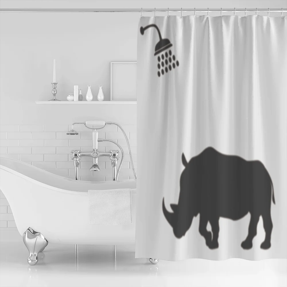 Rhinoceros Shower Silhouette Bathroom Bath Curtains Bathroom Shower Curtain Shower Curtain Sets Childrens Floral Girls Funny