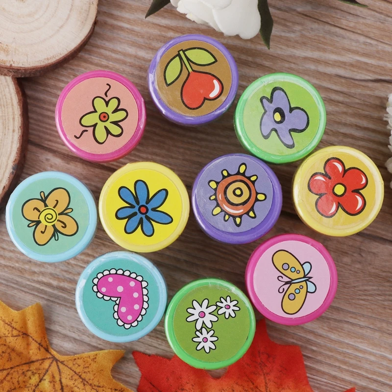 Kid Fun Cartoon Self Inking Rubber Stamps 10Pcs Scrapbooking Cute School Craft