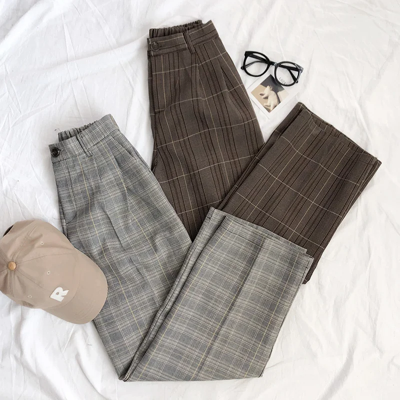 Mooirue Spring Women Pants Plaid High Waist Dropping Feeling High Waist Wide Leg Long Suit Pants Mooirue Spring Women Pants Plaid High Waist Dropping Feeling High Waist Wide Leg Long Suit Pants