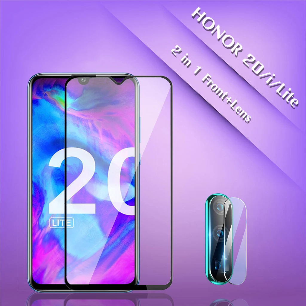 2 в 1 полное покрытие 9D закаленное стекло для Huawei honor 20 20i Lite Защитное объектива