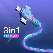 3in1 Fluss Luminous Beleuchtung usb kabel für Samsung 3 in 1 2in1 LED Micro USB Typ C 8Pin ladegerät Draht für iPhone Huawei Xiaomi