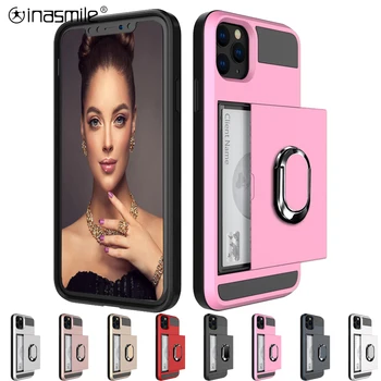 

Slide Card Phone Case For iPhone 11 X XR XS Max Pro Shockproof Holder Ring Armor Full Cover For iPhone 11 7 8 6 6S Plus Case