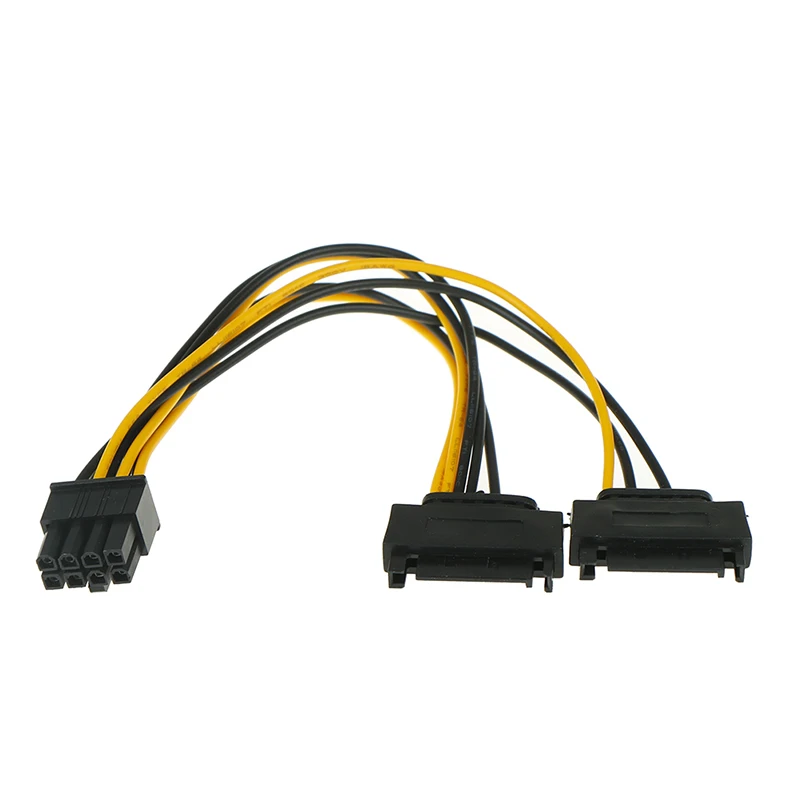 20CM Dual SATA Power Cable 1 IN 2 Male 15Pin to 8Pin SATA Cable15P to 8P Graphics Card 18AWG Wire Connector for Mining Miner