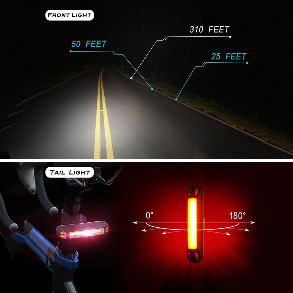 LED Bicycle Light Rechargeable Front Bike Light USB Flashlight Bicycle Rear Lantern Cycling Headlight Waterproof Bike Taillight