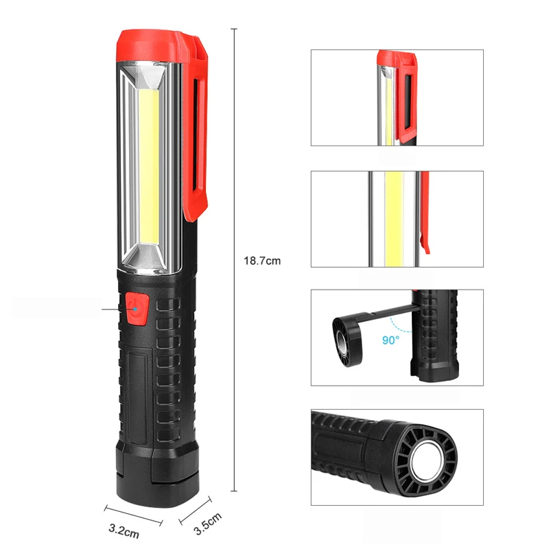 Вращение на 90 ° COB+ светодиодный USB Перезаряжаемый Аварийный Рабочий свет с магнитный Фонарик светодиодный зажим Рабочий свет для ремонта факела