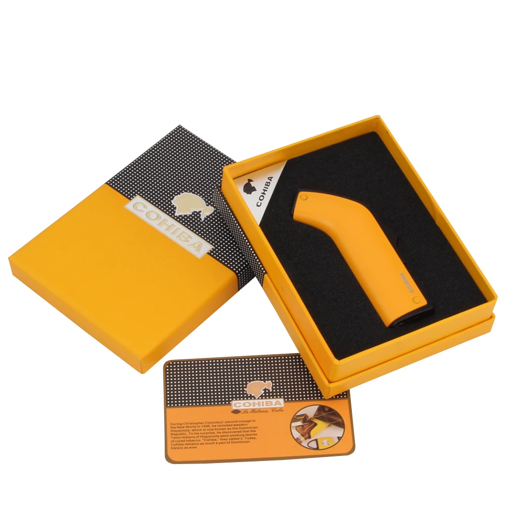 COHIBA Бутановая Зажигалка для сигар, 2 фонарь, зажигалки для сигарет, металлические ветрозащитные аксессуары для сигарет, табака с портсигар