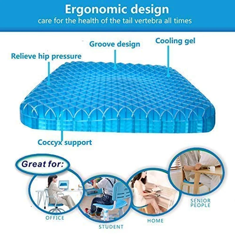 3D Breathable Chair Sitter Latex Silicone Gel Cushion Honeycomb Summer Ice Cool car Cushion Orthopedic Seat Pad Drop shiping 3