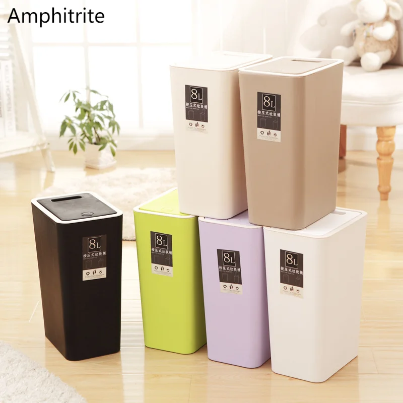 

8L Large Capacity Push In Trash In Bathroom Trash The Goods For Kitchen Trash Recycling Bin Cleaning Tools Bathroom Accessories