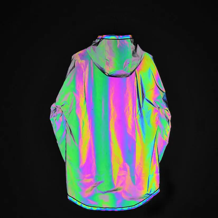 Spring Light Reflective Lighting Night Hooded Jacket Luminous Noctilucence Flourescent Man Boy's Hip Hop Coat Loosen Sparkling