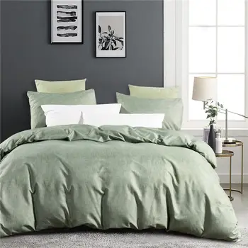 

20 Solid Color Bedding Sets Comforter Quilt Cover Duvet Sets Double King Queen Double Single Size Light Green Bed Linens