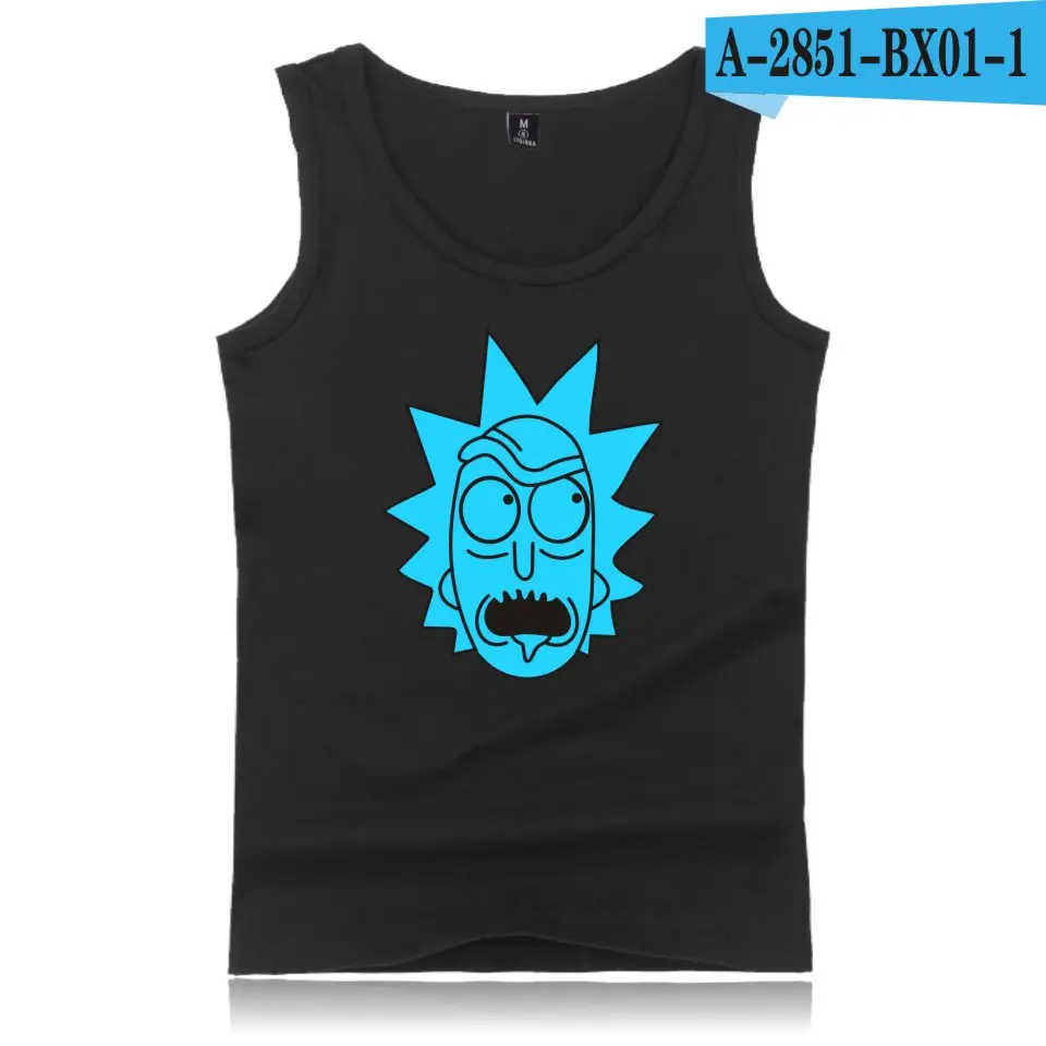 Rick And Morty летние тонкие топы на бретелях для мужчин Бодибилдинг Фитнес-тренировка повседневные мужские топы плюс размер 4XL - Цвет: black