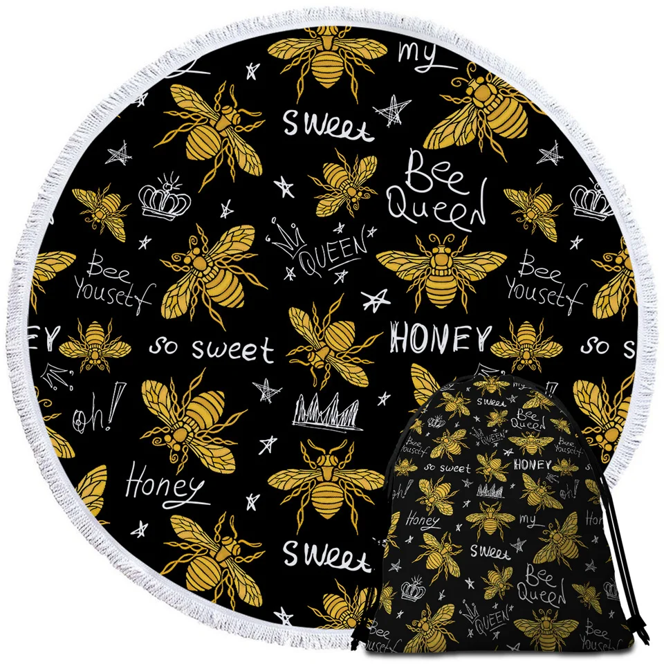 BeddingOutlet honey Bee круглое полотенце Золотое роскошное пляжное полотенце Корона коврик для пикника черный белый современное полотенце из микрофибры 150 Прямая поставка