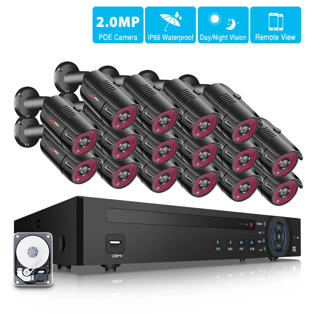 

ANRAN 16CH POE 1080P HD Video Surveillance Kit Security Camera System Outdoor Night Vision IP Cameras Kits CCTV System