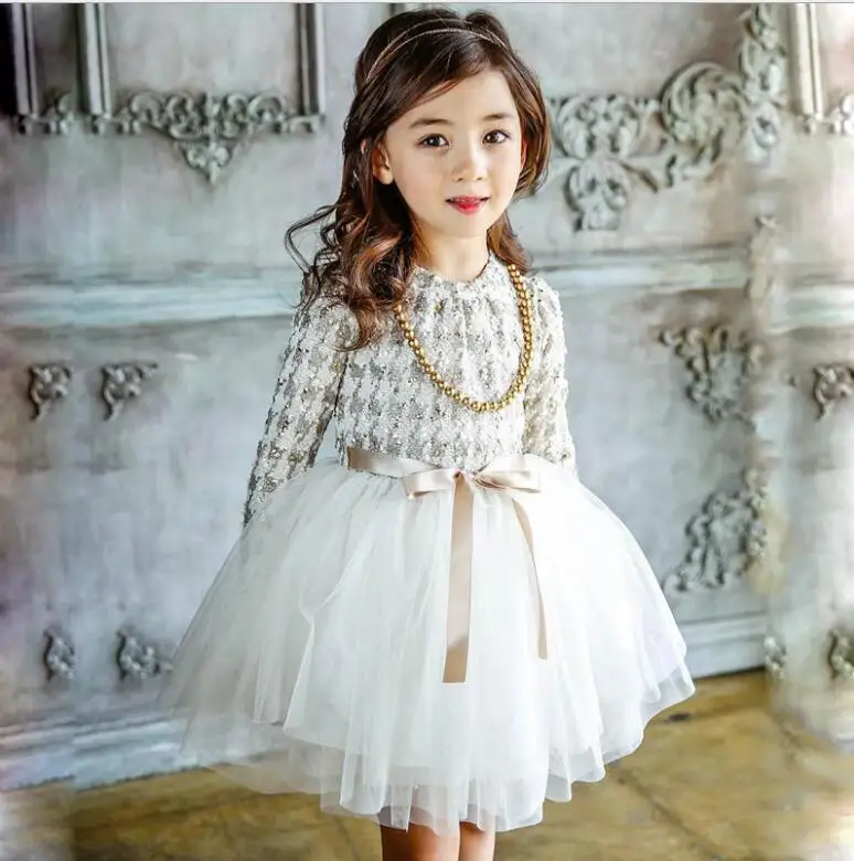 Платья и ожерелья для девочек; коллекция года; зимнее утепленное детское платье с длинными рукавами; детская одежда; костюм принцессы; платья для малышей