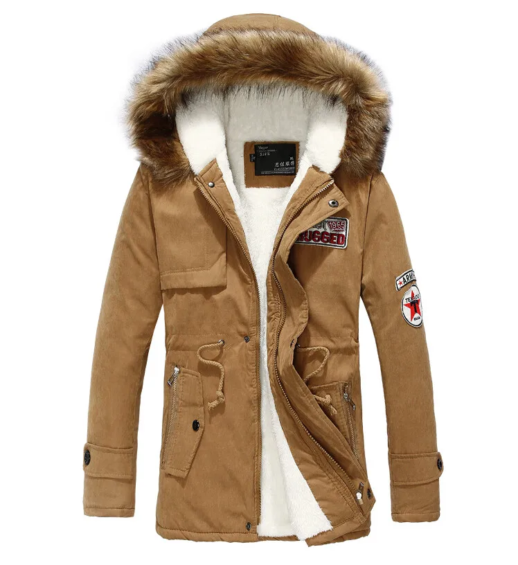 Зимняя мужская куртка с меховым капюшоном, модная теплая Толстая ветровка, флисовая парка с хлопковой подкладкой, Мужское пальто в стиле милитари, армейская одежда, 4XL