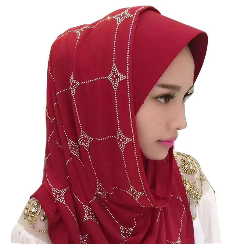 Женский шарф с бриллиантами мусульманский платок-хиджаб обертывание phasmina исламский шарф-хиджаб шаль однотонная шарф