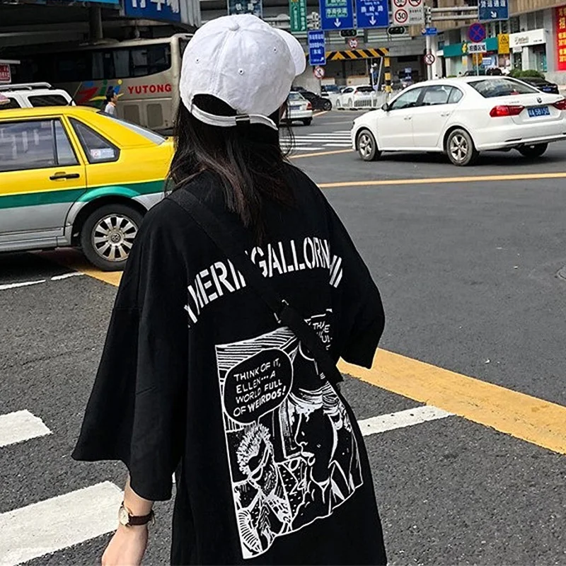 Xian 511 hei Лето, повседневные женские футболки Ulzzang, уличная одежда kawaii, мультяшный принт, футболка в Корейском стиле, Топы Harajuku, футболка с коротким рукавом - Цвет: Xian 511 hei