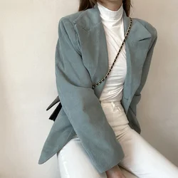 Nova queda 2021 blazers de veludo feminino entalhado longo blazer mulher coreano estilo chique verde manga cheia roupas femininas
