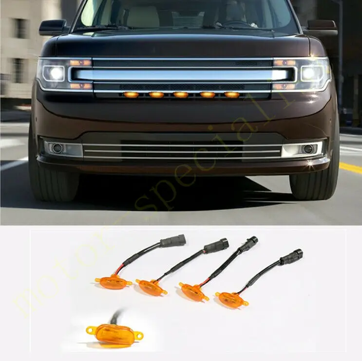 

5pcs LED Car Front Grille LED Amber Light Raptor Style Light Kit Decor W/ Wire Speed Fit For Ford Flex 2013-2019