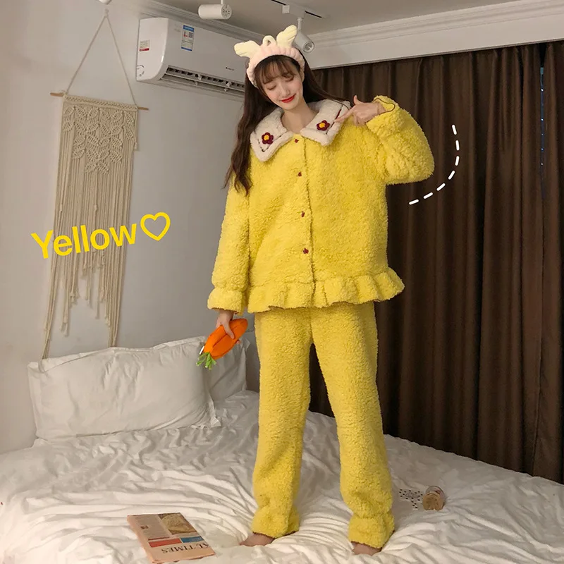 

Photo Shoot Real Pajamas Women's Autumn And Winter Korean-style Sweet Lambs Wool Flower Home Wear