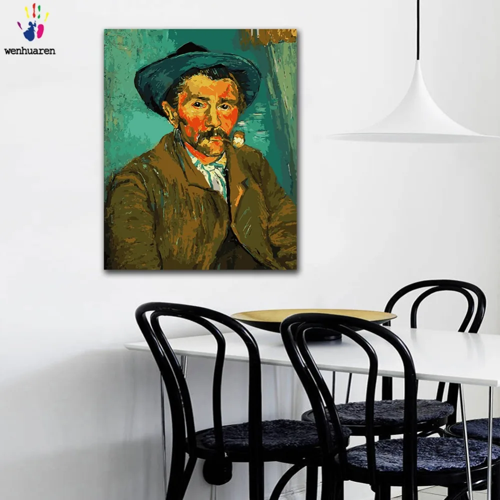 DIY картинки для раскраски по номерам с цветами Ван Гог труба Автопортрет КАРТИНА