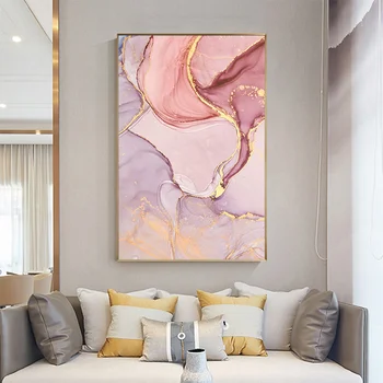 

Nordc Purple Pink Wall Art Canvas Painting Modern Gold Paint Poster and Print Wall Picture for Living Room Abstract Flowing Gold
