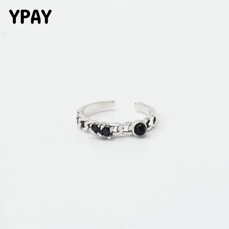 

YPAY Genuine 925 Sterling Silver Adjustable Ring for Women Girls Korean Vintage Woven Chain Rings Fine Jewelry 2019 New YMR809