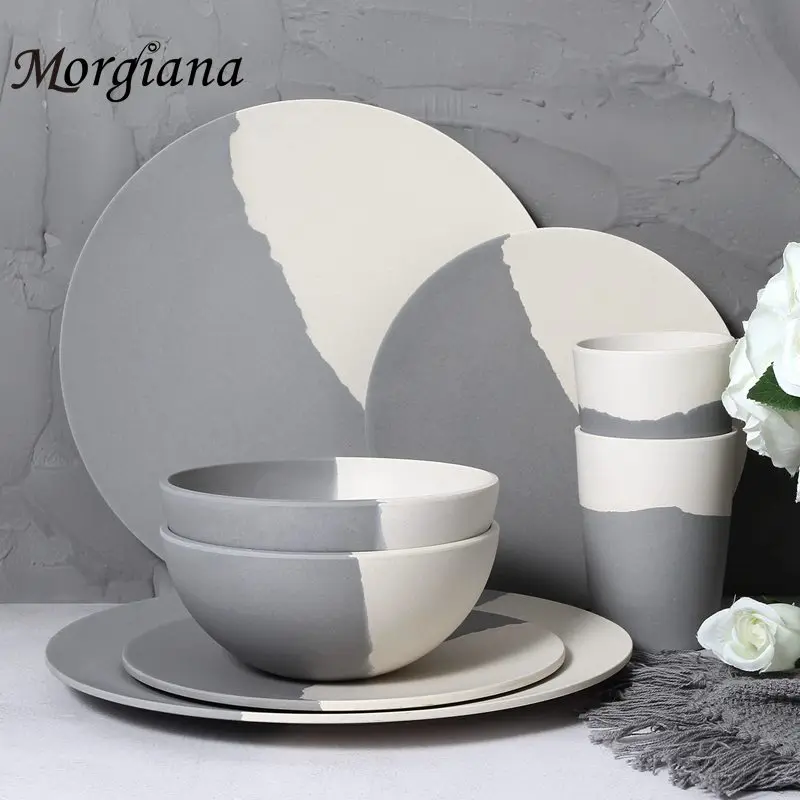 Morgiana Bamboo Bactericidal Tableware Plate Fruit Dessert Dinner Dishes Dining Breakfast Sets Utensils Plates Dinnerware