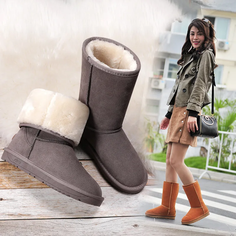 Ceny Gorące australijskie kobiety Unisex wysokie buty śniegowe wodoodporne zimowe skórzane długie buty marki zimowe ciepłe buty outdoorowe rozmiar ue 35 40