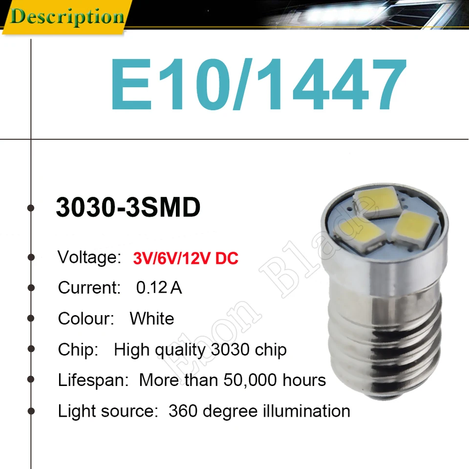 Lot D'ampoules Halogènes E10 1447 – 1.5V à 6.2V – Blanc Chaud