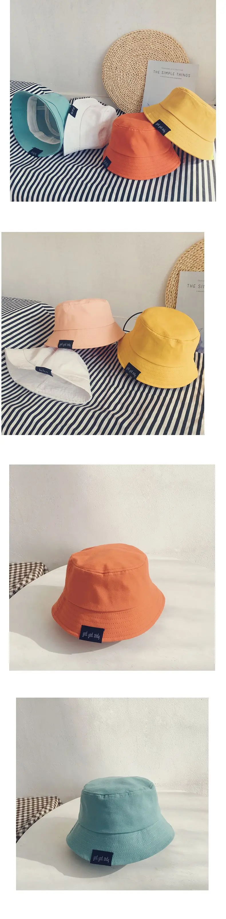Summer Kids Girls Candy Color Cotton Bucket Hat Solid Plain Baby Boys Sun Caps Children Bonnet