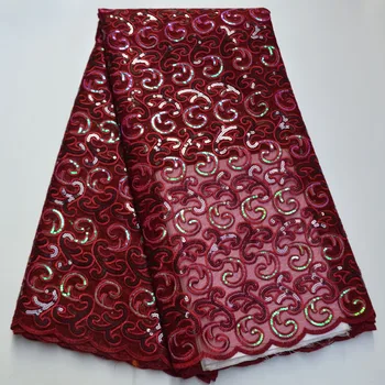

5yards/lot High Quality Nigerian French Lace Embroidered Tulle Lace Fabric for Wedding dress,2020 Sequins Lace Fabric VC5-63