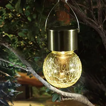 

Solar Powered Crackle Glass Ball Hanging Glass Porch Patio Garden Lantern Latest
