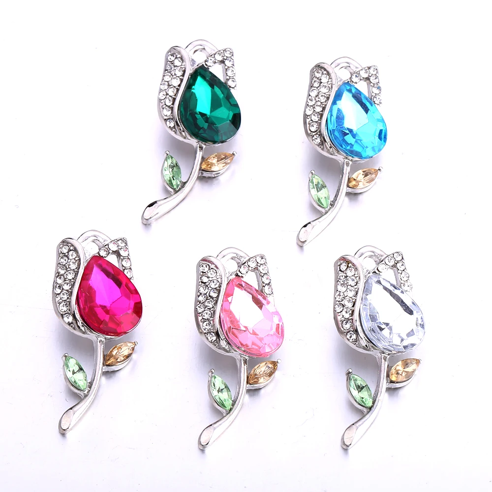 K0014 Flower Love Crystal gemstone Birthstone 18mm Metal snap button jewelry DIY  bracelet