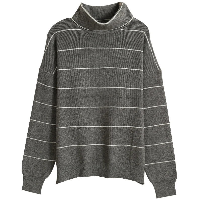 Женский просторный свитер GCAROL, теплая кашемировая водолазка с содержанием шерсти 30%, толстый вязаный джемпер в полоску, трикотажный пуловер размера XL с хомутом для осени и зимы