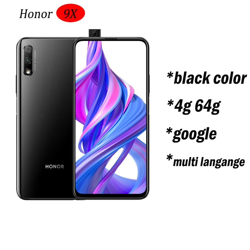 Honor 9x 9x pro, смартфон Kirin 810, четыре ядра, 6,59 дюймов, полный экран, 48мп, две камеры, 4000 мАч, GPU Turbo, мобильный телефон - Цвет: 9x 4G64 Black