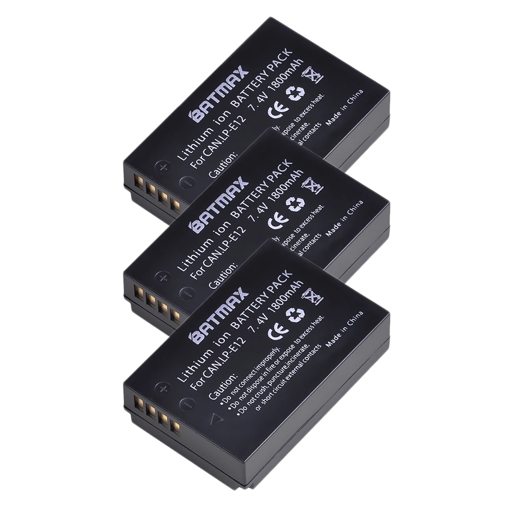 Аккумуляторная батарея Batmax 1800mAh LP-E12 LP E12 LPE12 для цифровых камер Canon EOS M EOS M10 M100 EOS Rebel SL1 EOS 100D - Цвет: 3 battery