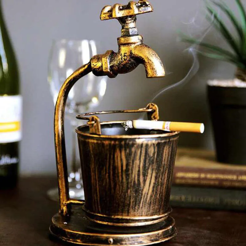 Retro Creative Faucet Bucket Ashtray Iron Crafts Ash Tray Smoking Cigarette Holder for Living Room Bar Home Decor