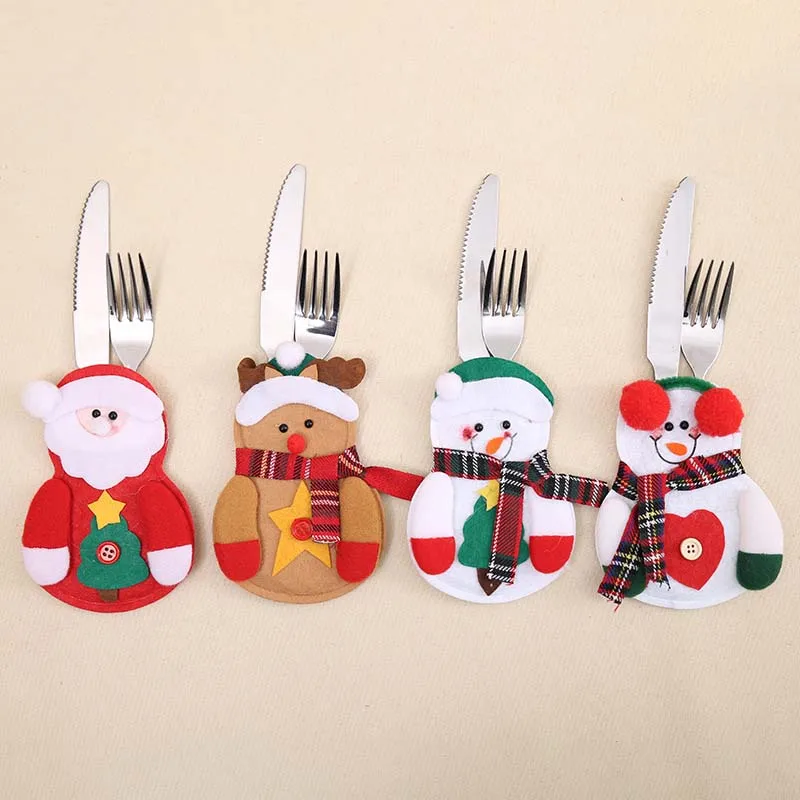 4 шт. рождественские столовые приборы держатель вилок для ножей Крышка для посуды Санта-Клаус кухонные рождественские украшения для дома navidad natal - Цвет: 4pcs Mixed