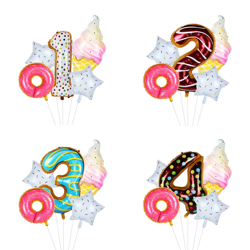 

Donut Party Balloons Ice Cream Helium Globos Crystal Ball 1 2 3 4 5 6 7 8 9 Digital Balloon Baby Shower Birthday Party Decor