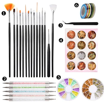

1Set Nail Art Tools For Manicure Tools Gel Nail Art Brush Brush Painting Drawing Oen Nail Art Glitters Stickers DIY Nail Art