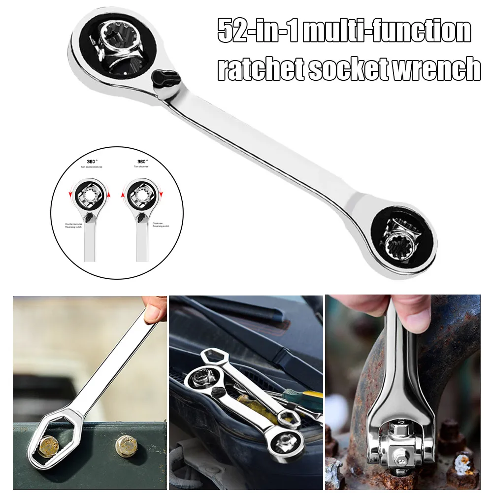 

Newly 52-in-1 Socket Wrench Spanner Works with Spline Bolts Square Damaged Bolts Adjustable Ratchet Wrench S66