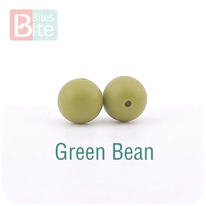 Green Bean Укусы 15 мм 30 шт. силиконовые бусины пищевого качества силиконовые детские товары для прорезывания зубов жевательные соска, зажимы для цепи бусины Детские игрушки для прорезывания зубов - Цвет: Green Bean