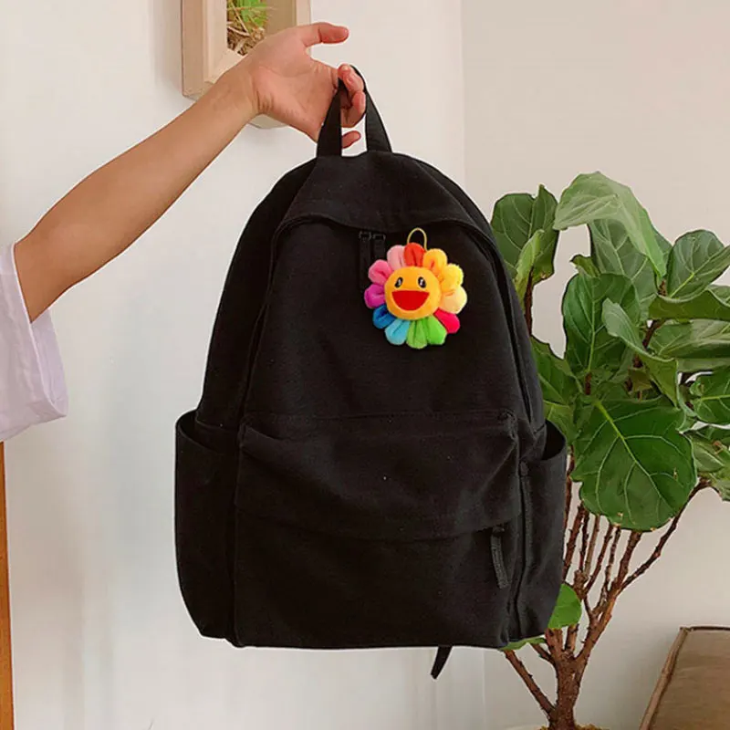 

New Women Fashion Solid Canvas Backpacks Students Girl Backpack Female Casual Large Capacity School Bags Black/White