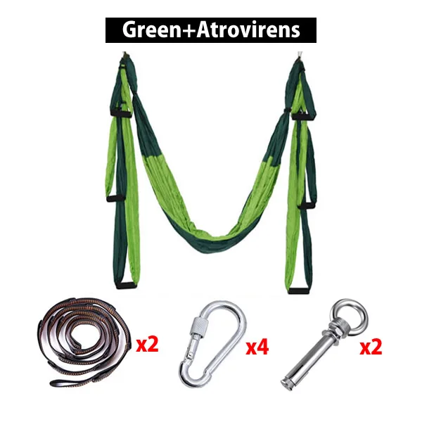 Green and Atrovirens Полный набор 6 ручек, антигравитационный Воздушный Гамак для йоги, летающие качели, трапеции для йоги, инверсии, устройство для упражнений, для домашнего спортзала, подвесной ремень - Цвет: Green and Atrovirens