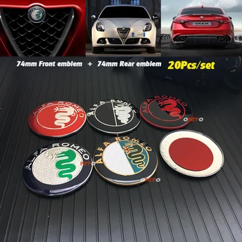 

20pcs/lot 74mm ALFA ROMEO Car Logo front emblem rear Badge sticker for Mito 147 156 159 166 Giulietta Spider GT 2018 Hot sale