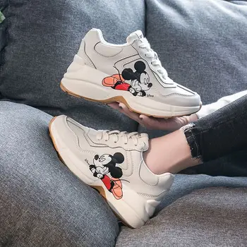 

2020 Spring And Autumn Red Shoes Mickey Mouse Tide Shoes Daddy Shoes Fashion Sneakers Front Tie With Women's Shoes