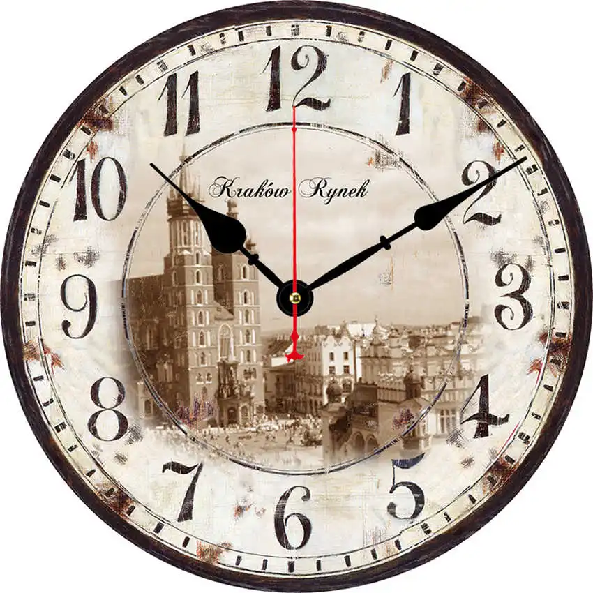 Винтажные настенные часы, кухонные часы, круглые подвесные римские цифры, настенные часы, практичное украшение для гостиной - Цвет: City Clock F