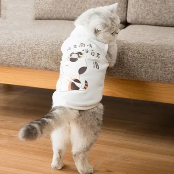 

Summer Autumn Pets Cats Vest Clothes Cartoon Cats Chinese Pattern Breathable Casual Indoor Shirt For Small Cats Pets Supplies