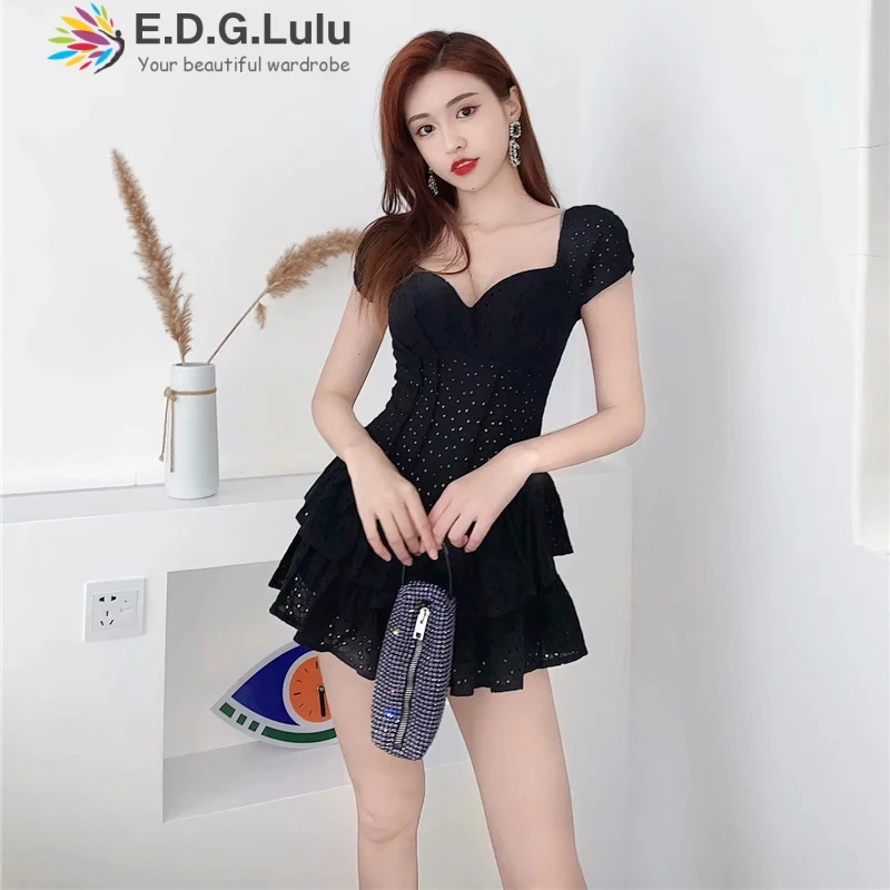 EDGLuLu Jumpsuits For Women 2020 Summer Short White V-neck Short Sleeve Black Bundle Waist Rompers Playsuit 0526 EDGLuLu Jumpsuits For Women 2020 Summer Short White V-neck Short Sleeve Black Bundle Waist Rompers Playsuit 0526